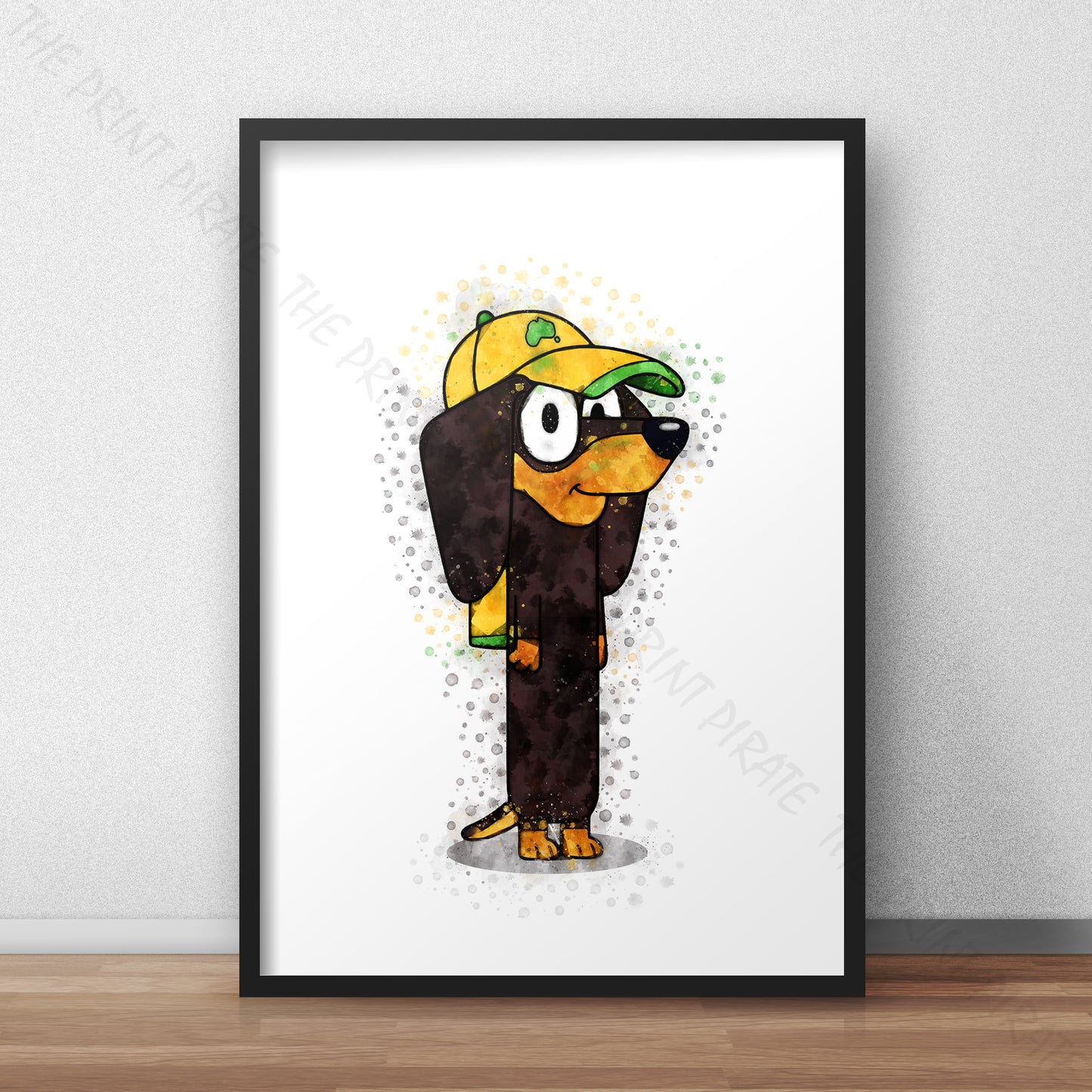 Bluey 'SNICKERS' character Watercolour Splash Wall Art Print