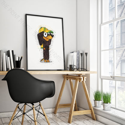 Bluey 'SNICKERS' character Watercolour Splash Wall Art Print