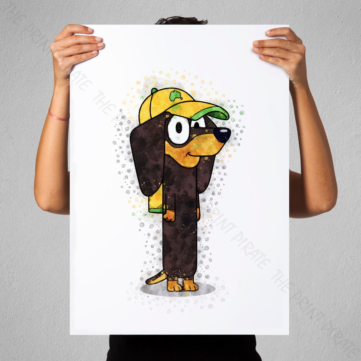 Bluey 'SNICKERS' character Watercolour Splash Wall Art Print