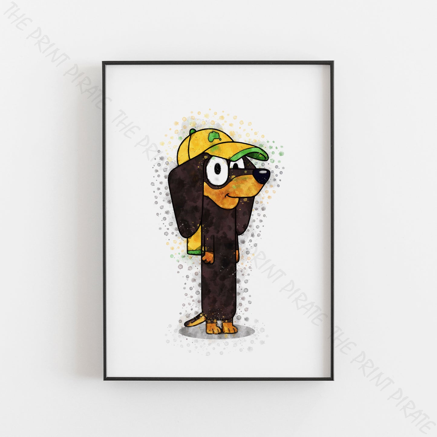 Bluey 'SNICKERS' character Watercolour Splash Wall Art Print