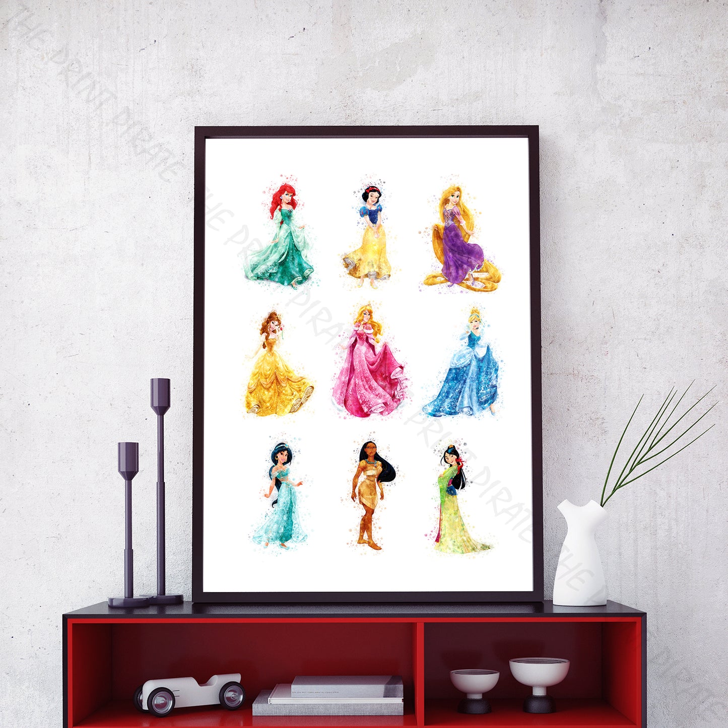 Disney 'CLASSIC PRINCESS GROUP' Princess Watercolour Splash Wall Art Print