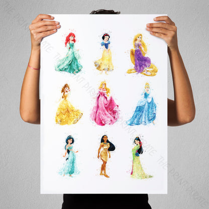 Disney 'CLASSIC PRINCESS GROUP' Princess Watercolour Splash Wall Art Print