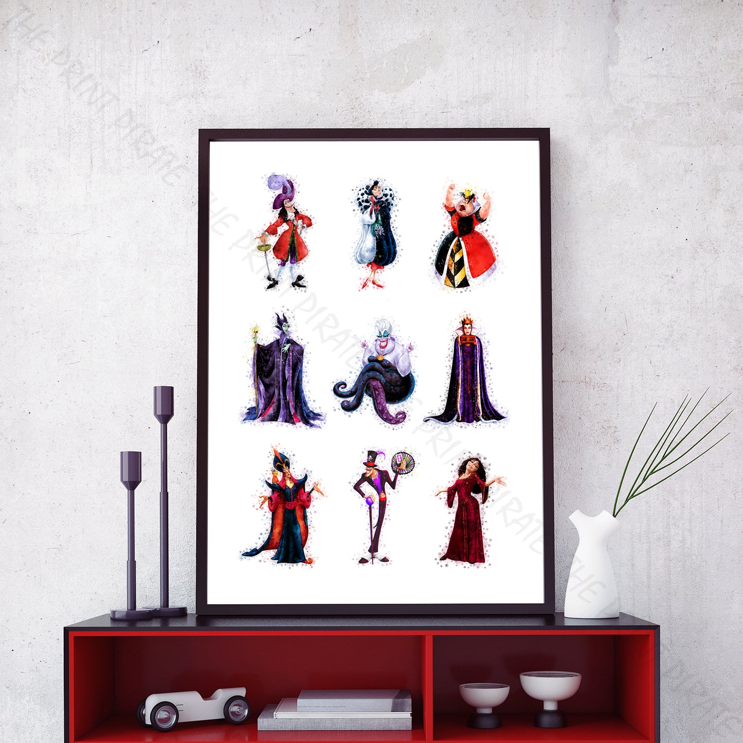 Disney 'CLASSIC VILLAINS GROUP' Princess Watercolour Splash Wall Art Print