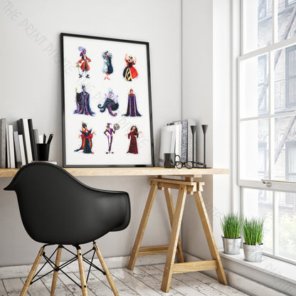 Disney 'CLASSIC VILLAINS GROUP' Princess Watercolour Splash Wall Art Print