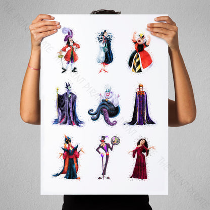 Disney 'CLASSIC VILLAINS GROUP' Princess Watercolour Splash Wall Art Print