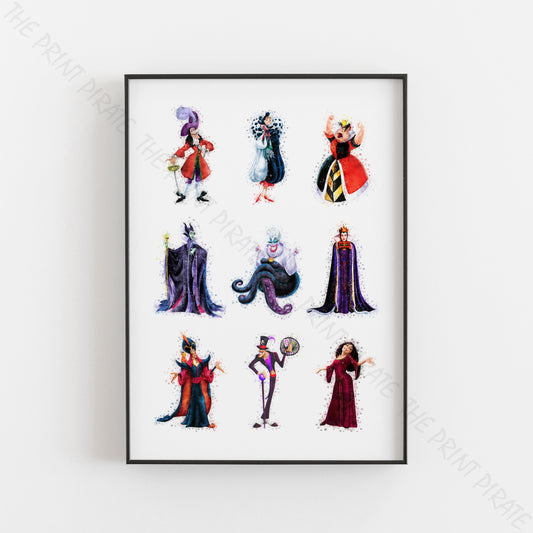 Disney 'CLASSIC VILLAINS GROUP' Princess Watercolour Splash Wall Art Print