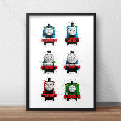 Thomas and Friends 'ENGINES 1-6' Watercolour Splash Wall Art Print