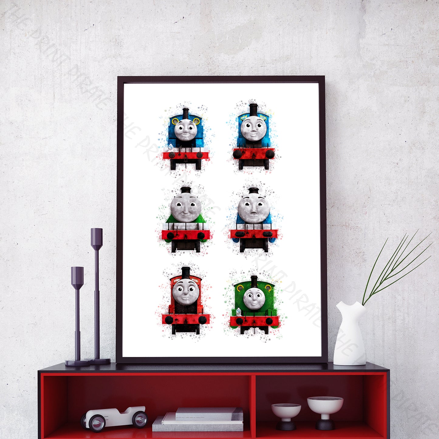 Thomas and Friends 'ENGINES 1-6' Watercolour Splash Wall Art Print