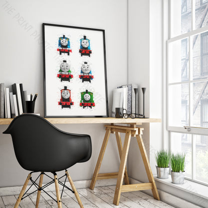 Thomas and Friends 'ENGINES 1-6' Watercolour Splash Wall Art Print