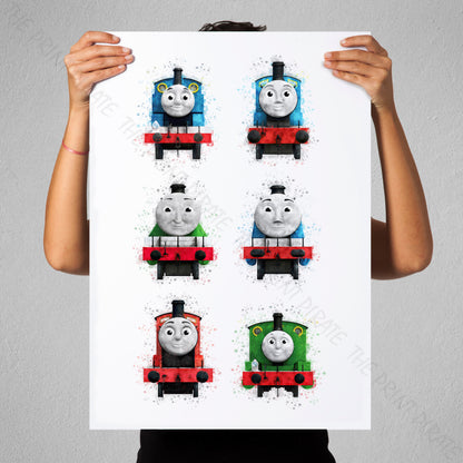 Thomas and Friends 'ENGINES 1-6' Watercolour Splash Wall Art Print