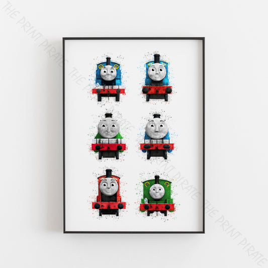 Thomas and Friends 'ENGINES 1-6' Watercolour Splash Wall Art Print