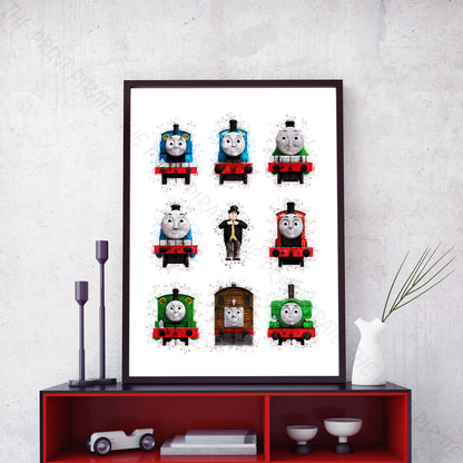 Thomas and Friends 'THOMAS ENGINES GROUP' Watercolour Splash Wall Art Print