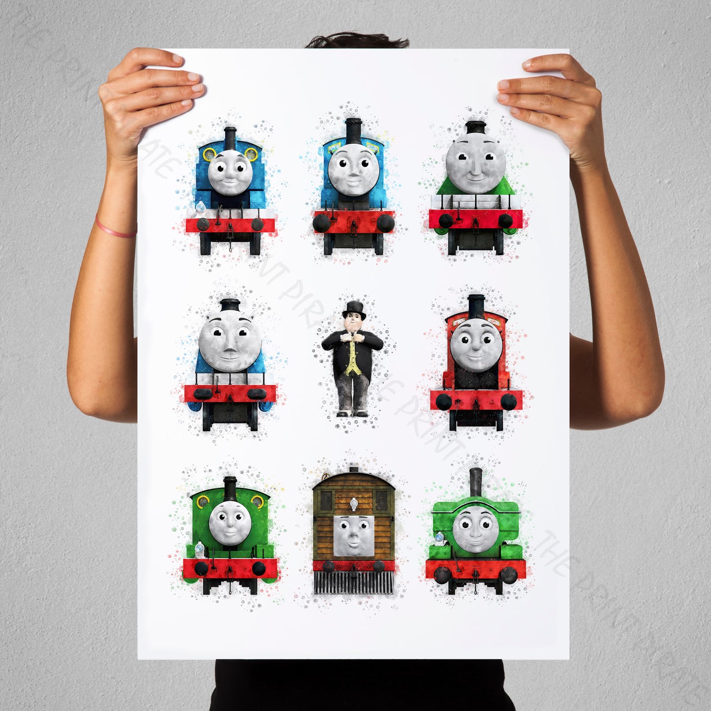 Thomas and Friends 'THOMAS ENGINES GROUP' Watercolour Splash Wall Art Print