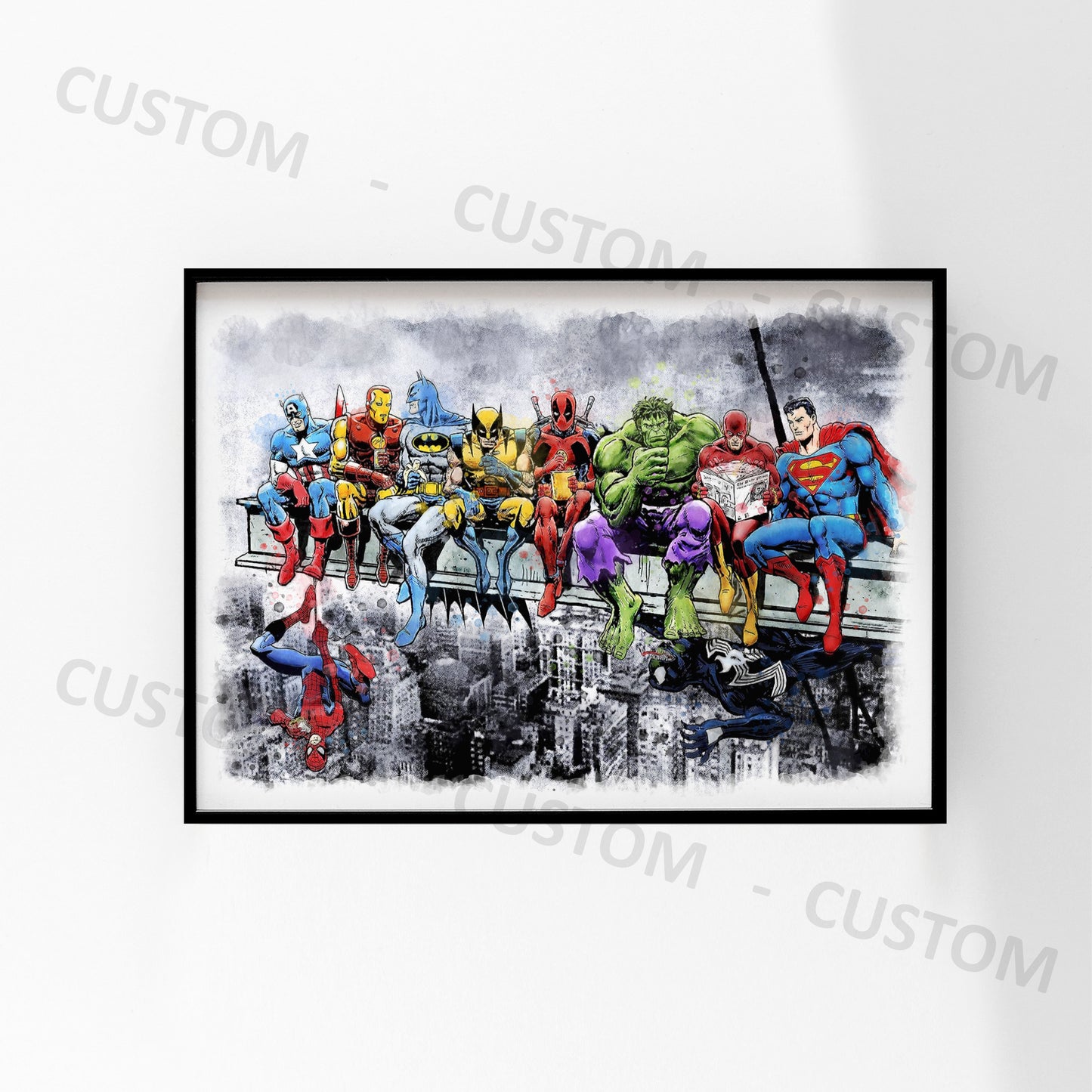 Custom Print 'SUPERHEROES LUNCH' Watercolour Splash Wall Art Print