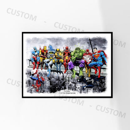 Custom Print 'SUPERHEROES LUNCH' Watercolour Splash Wall Art Print