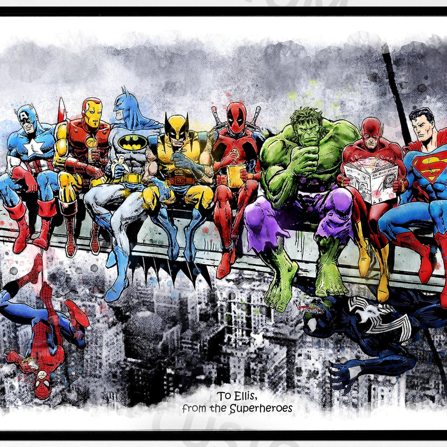 Custom Print 'SUPERHEROES LUNCH' Watercolour Splash Wall Art Print