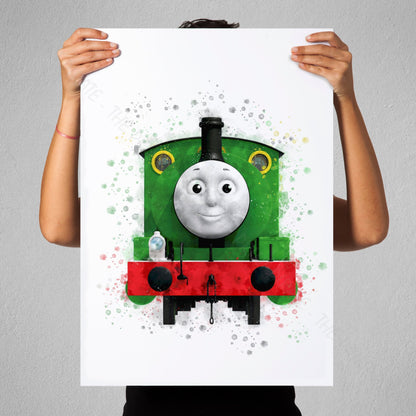 Thomas and Friends 'PERCY' Watercolour Splash Wall Art Print