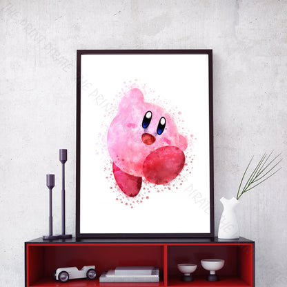 Gaming 'KIRBY' character Watercolour Splash Wall Art Print