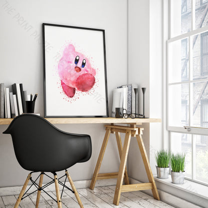 Gaming 'KIRBY' character Watercolour Splash Wall Art Print