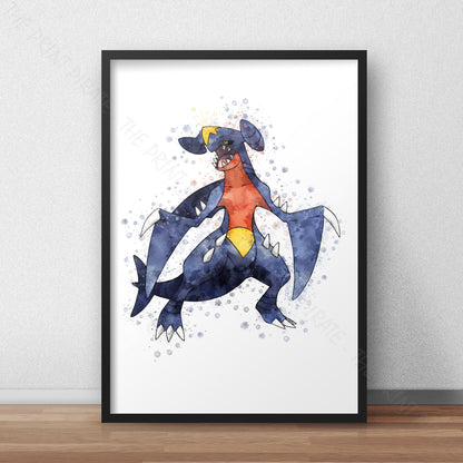 Pokemon 'GARCHOMP' Watercolour Splash Wall Art Print