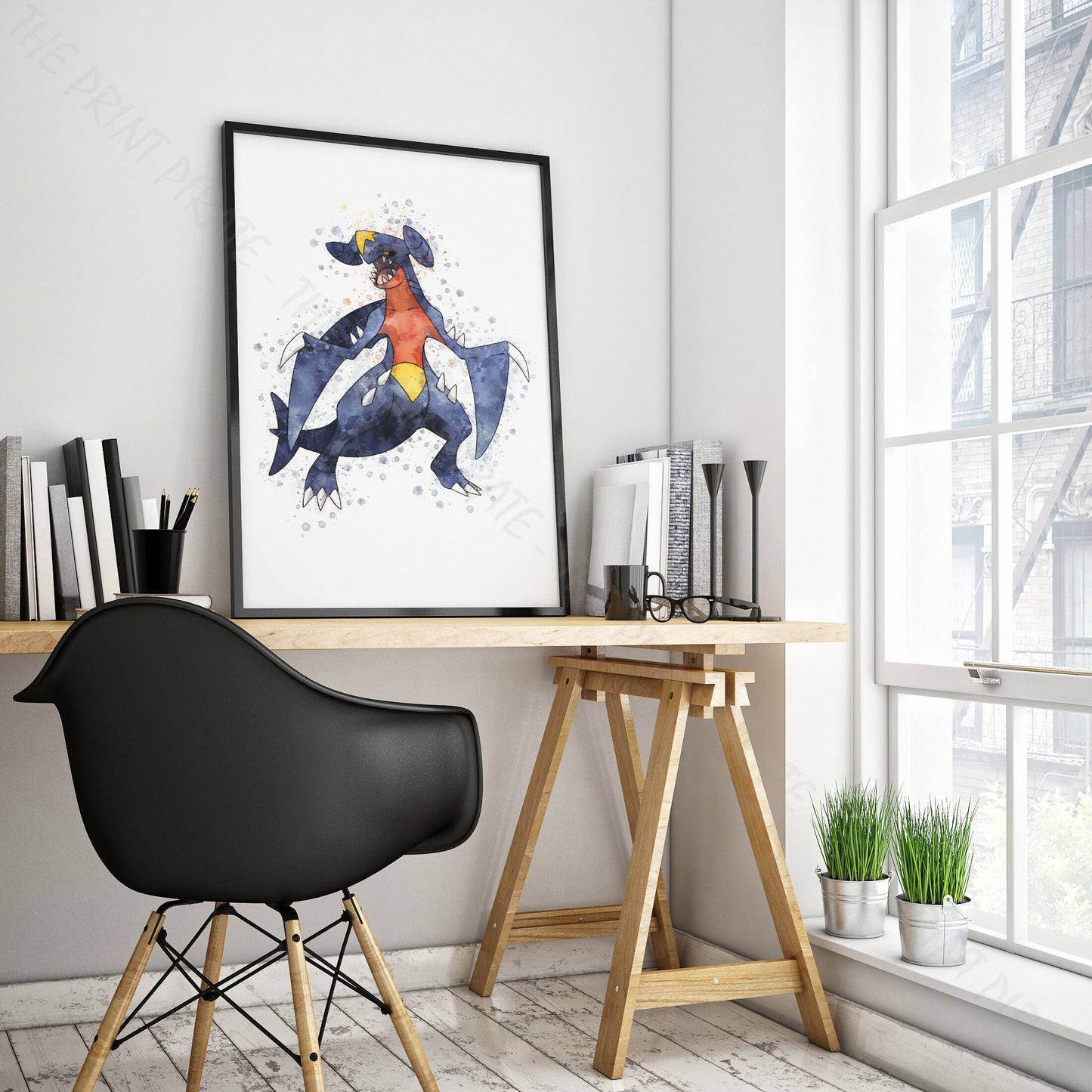 Pokemon 'GARCHOMP' Watercolour Splash Wall Art Print