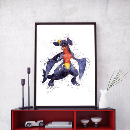 Pokemon 'GARCHOMP' Watercolour Splash Wall Art Print