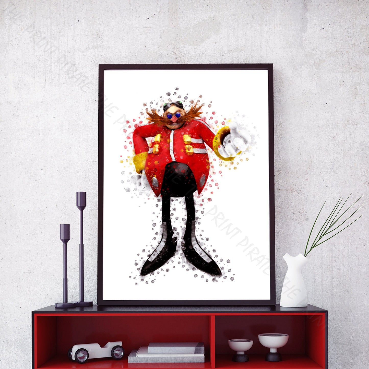 Gaming 'DR ROBOTNIK / EGGMAN' Sonic Watercolour Splash Wall Art Print