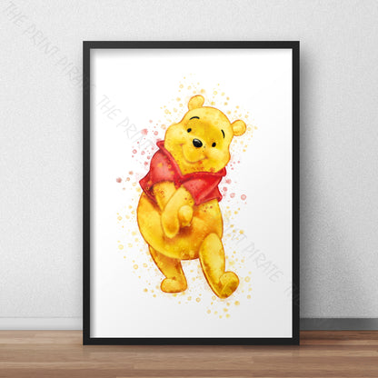 Disney 'POOH BEAR' Winnie the Pooh Watercolour Splash Wall Art Print