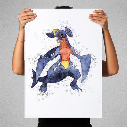 Pokemon 'GARCHOMP' Watercolour Splash Wall Art Print