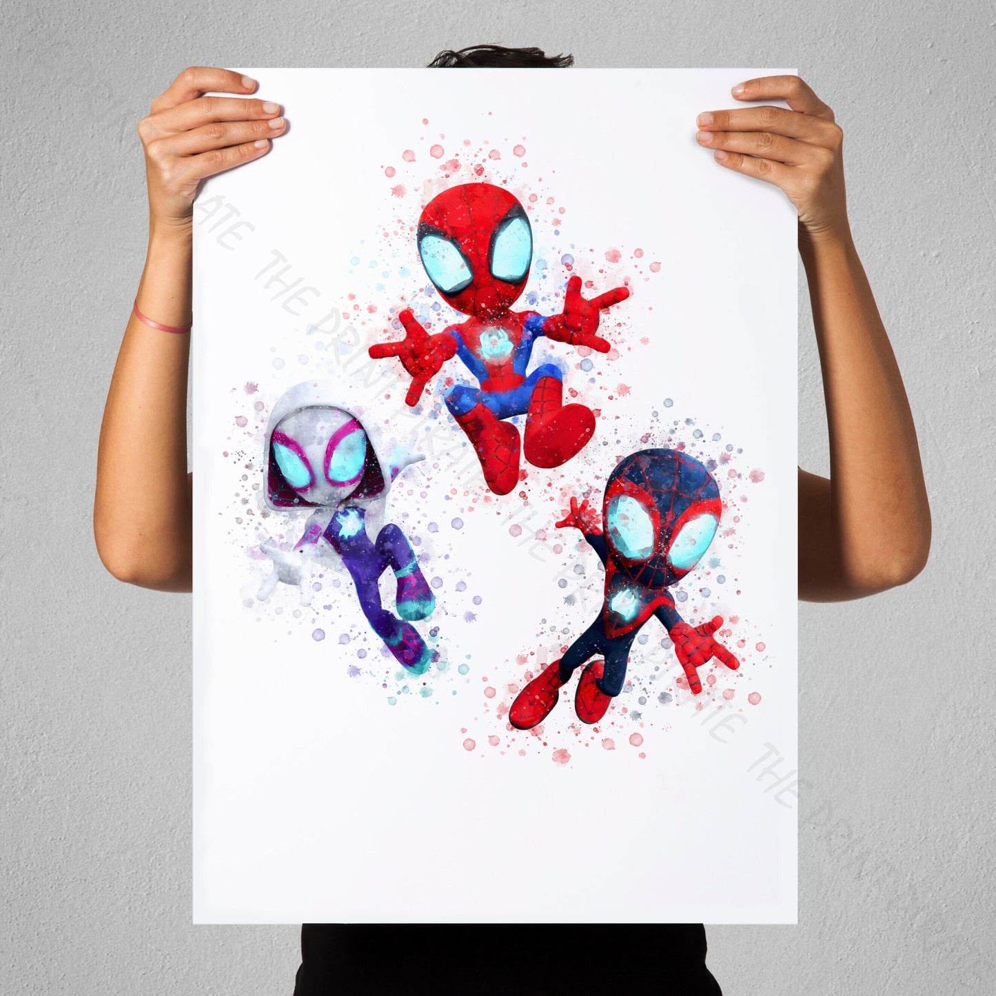 Superhero 'SPIDERMAN AND HIS AMAZING FRIENDS' Marvel Watercolour Splash Wall Art Print