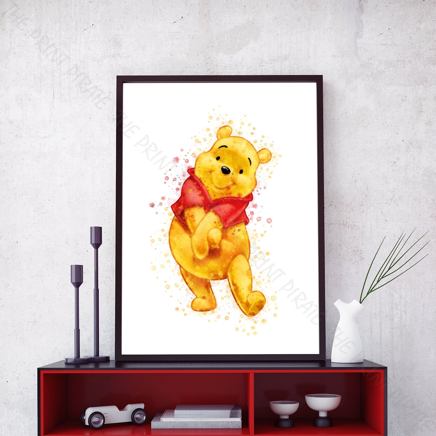 Disney 'POOH BEAR' Winnie the Pooh Watercolour Splash Wall Art Print