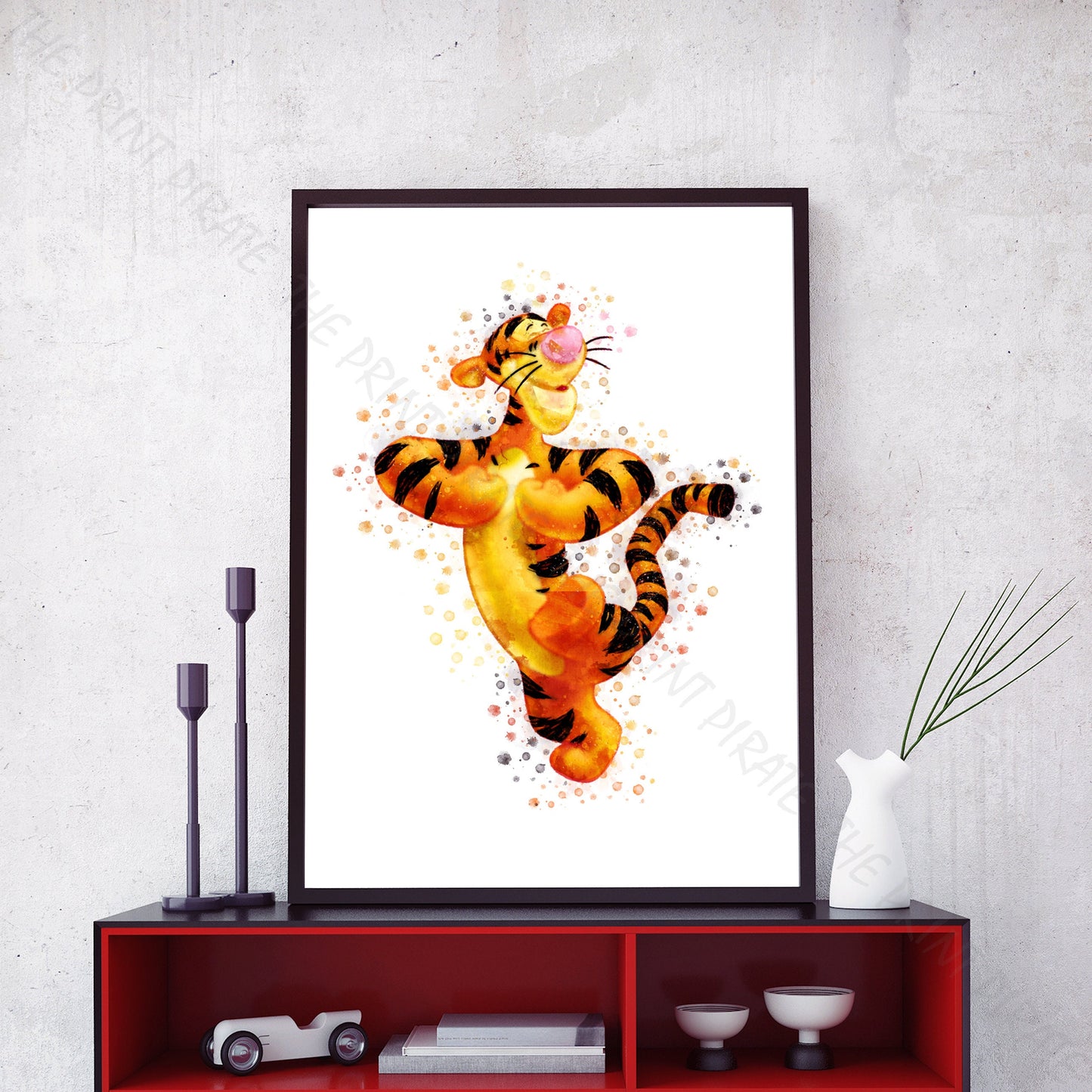 Disney 'TIGGER' Winnie the Pooh Watercolour Splash Wall Art Print