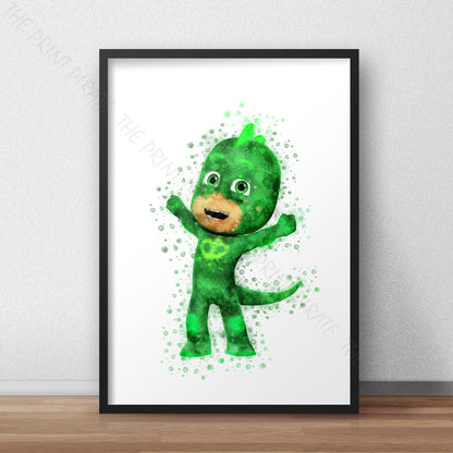 PJ Masks 'GEKKO - GREG' Watercolour Splash Wall Art Print