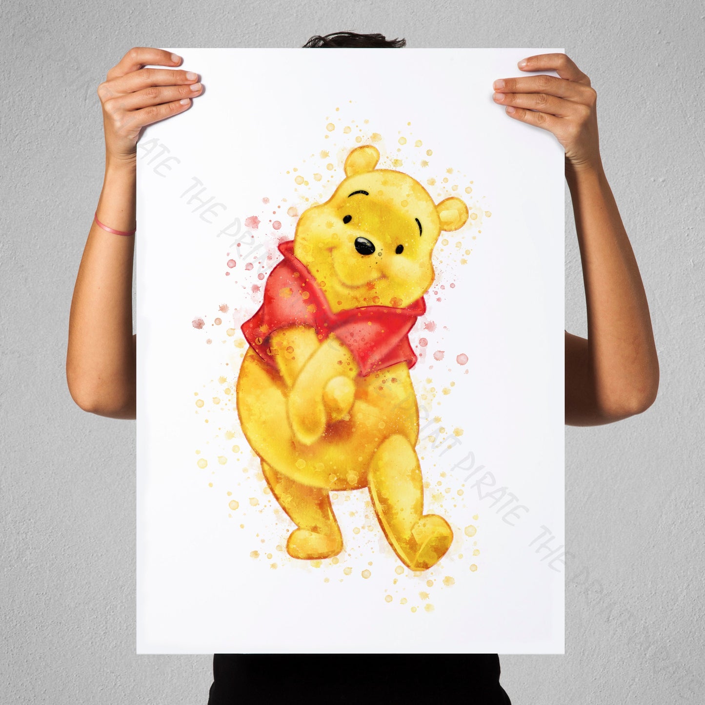 Disney 'POOH BEAR' Winnie the Pooh Watercolour Splash Wall Art Print