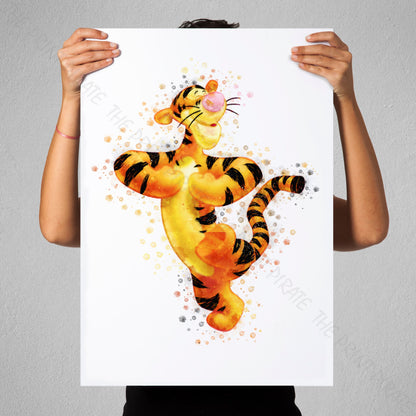 Disney 'TIGGER' Winnie the Pooh Watercolour Splash Wall Art Print