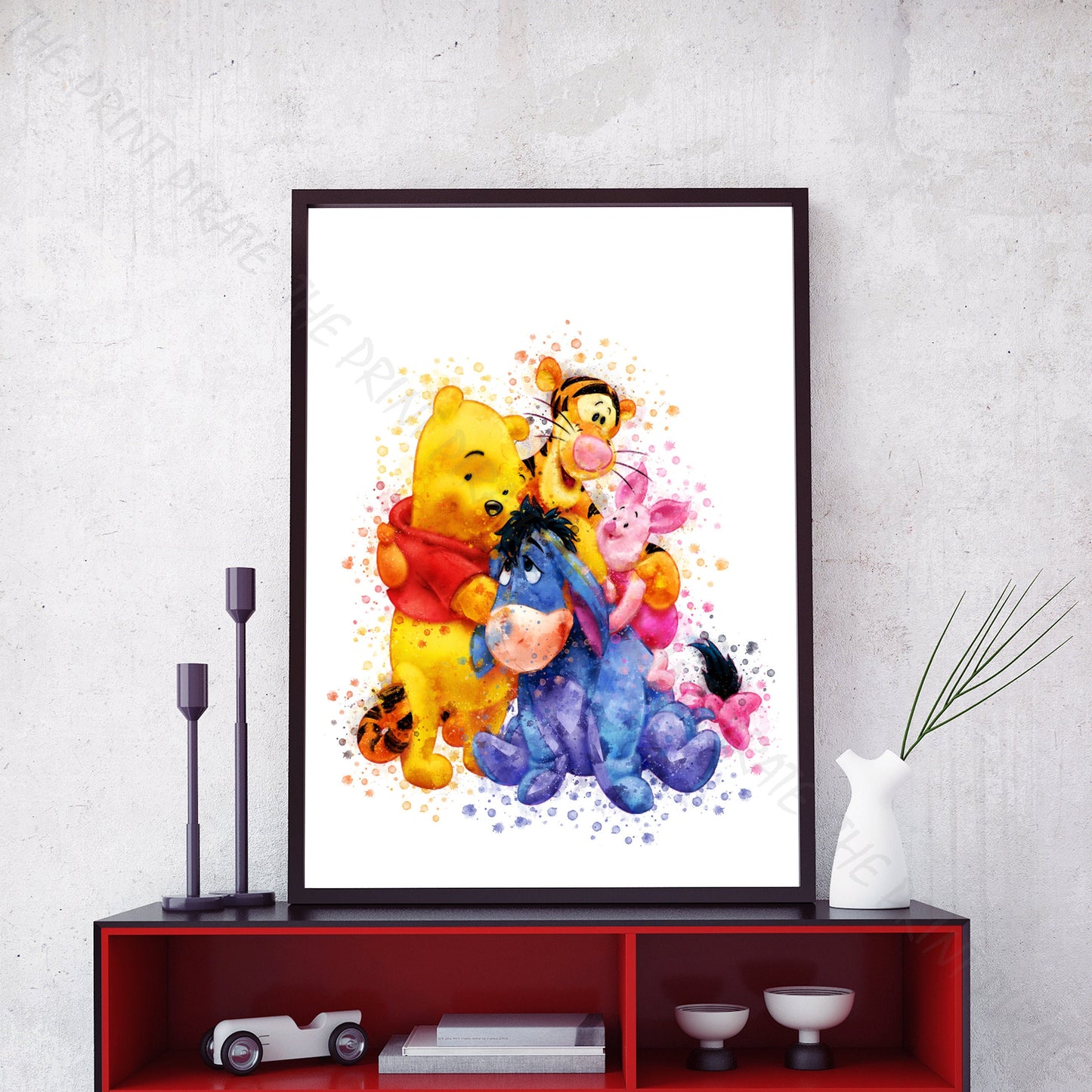 Disney 'WINNIE THE POOH FRIENDS' Winnie the Pooh Watercolour Splash Wall Art Print