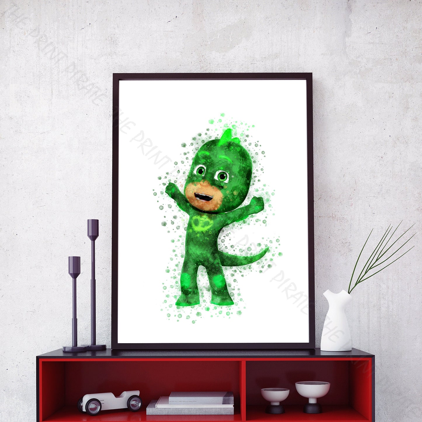 PJ Masks 'GEKKO - GREG' Watercolour Splash Wall Art Print