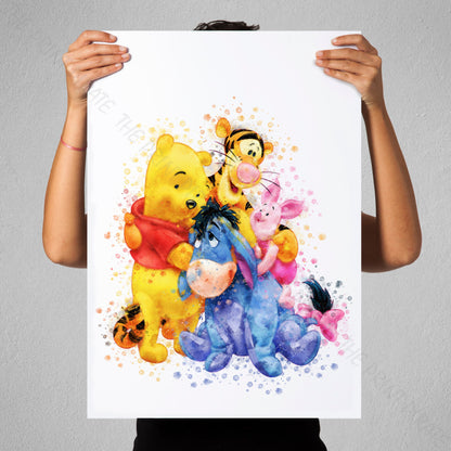 Disney 'WINNIE THE POOH FRIENDS' Winnie the Pooh Watercolour Splash Wall Art Print