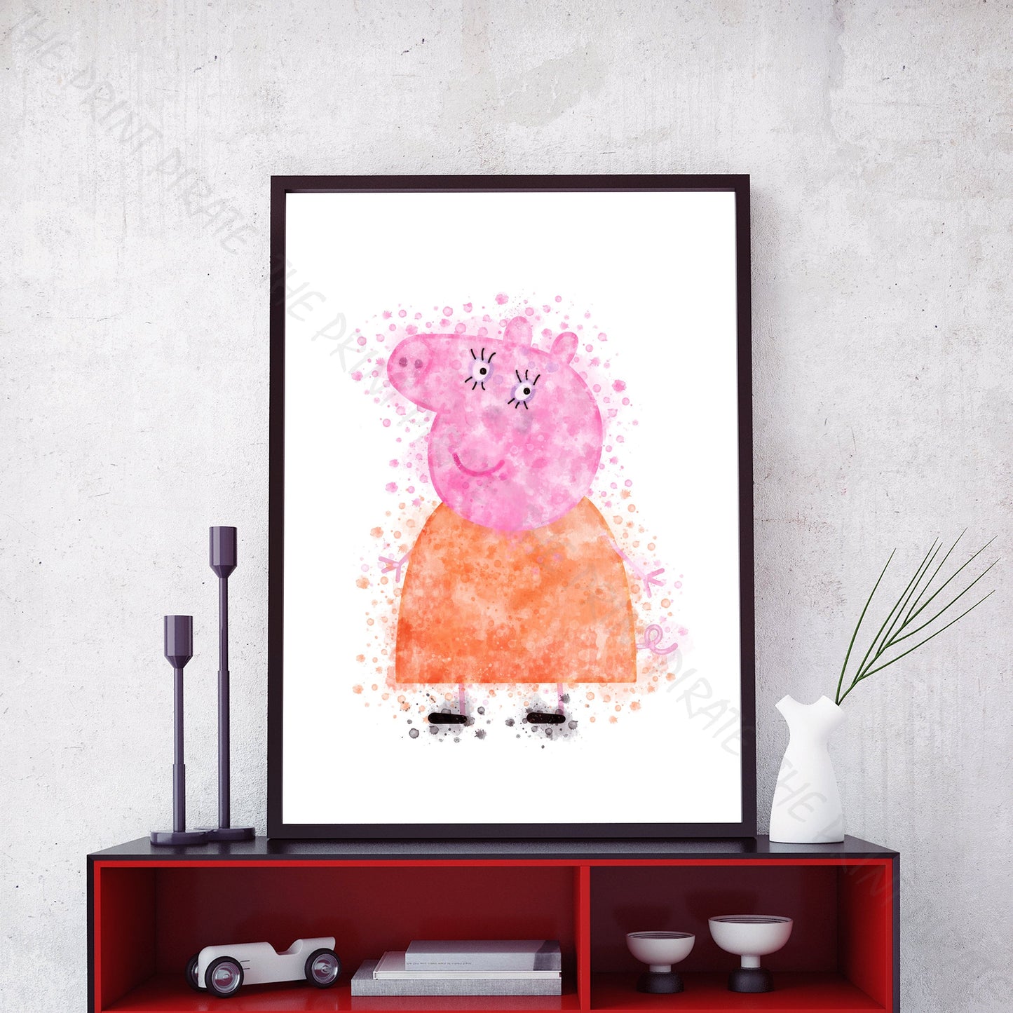 Peppa Pig 'MUMMY PIG' Watercolour Splash Wall Art Print