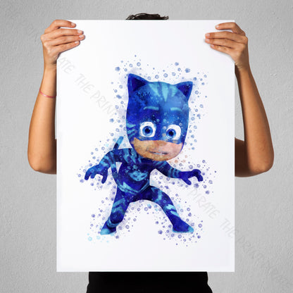 PJ Masks 'CATBOY - CONNOR' Watercolour Splash Wall Art Print