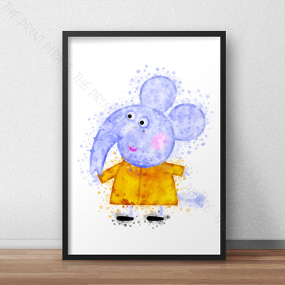 Peppa Pig 'EMILY ELEPHANT' Watercolour Splash Wall Art Print