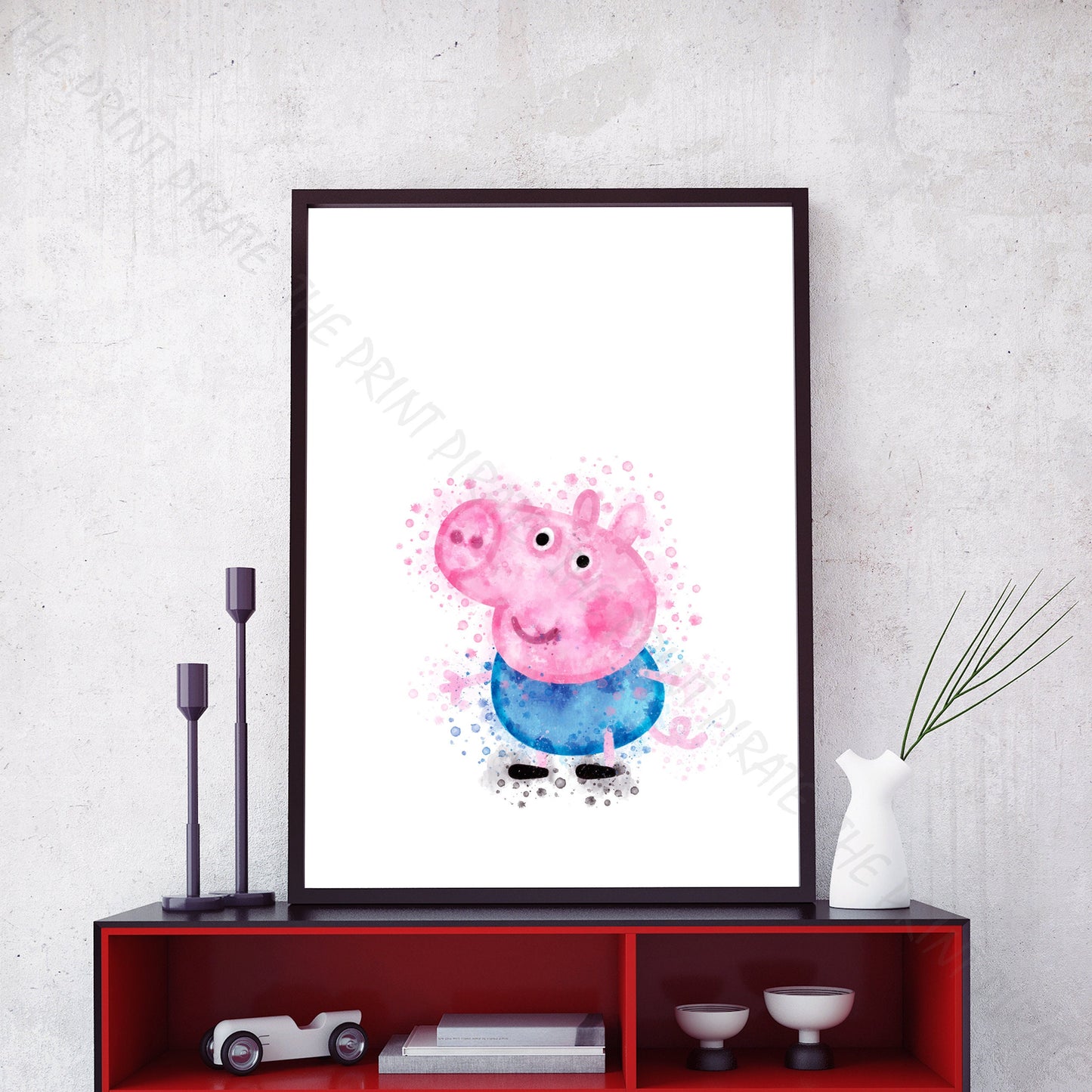 Peppa Pig 'GEORGE PIG' Watercolour Splash Wall Art Print