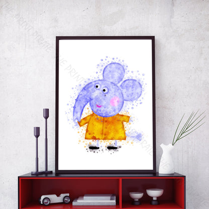 Peppa Pig 'EMILY ELEPHANT' Watercolour Splash Wall Art Print