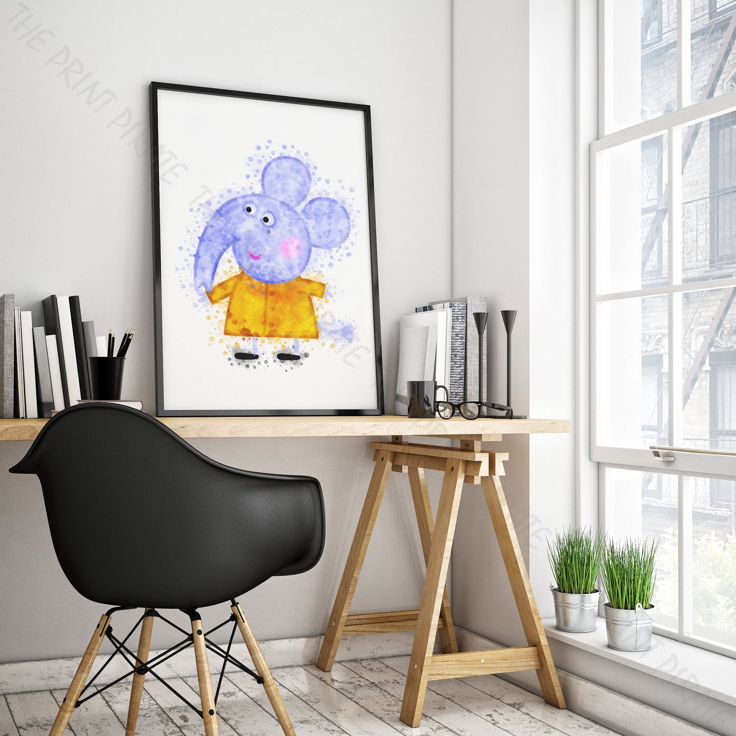 Peppa Pig 'EMILY ELEPHANT' Watercolour Splash Wall Art Print