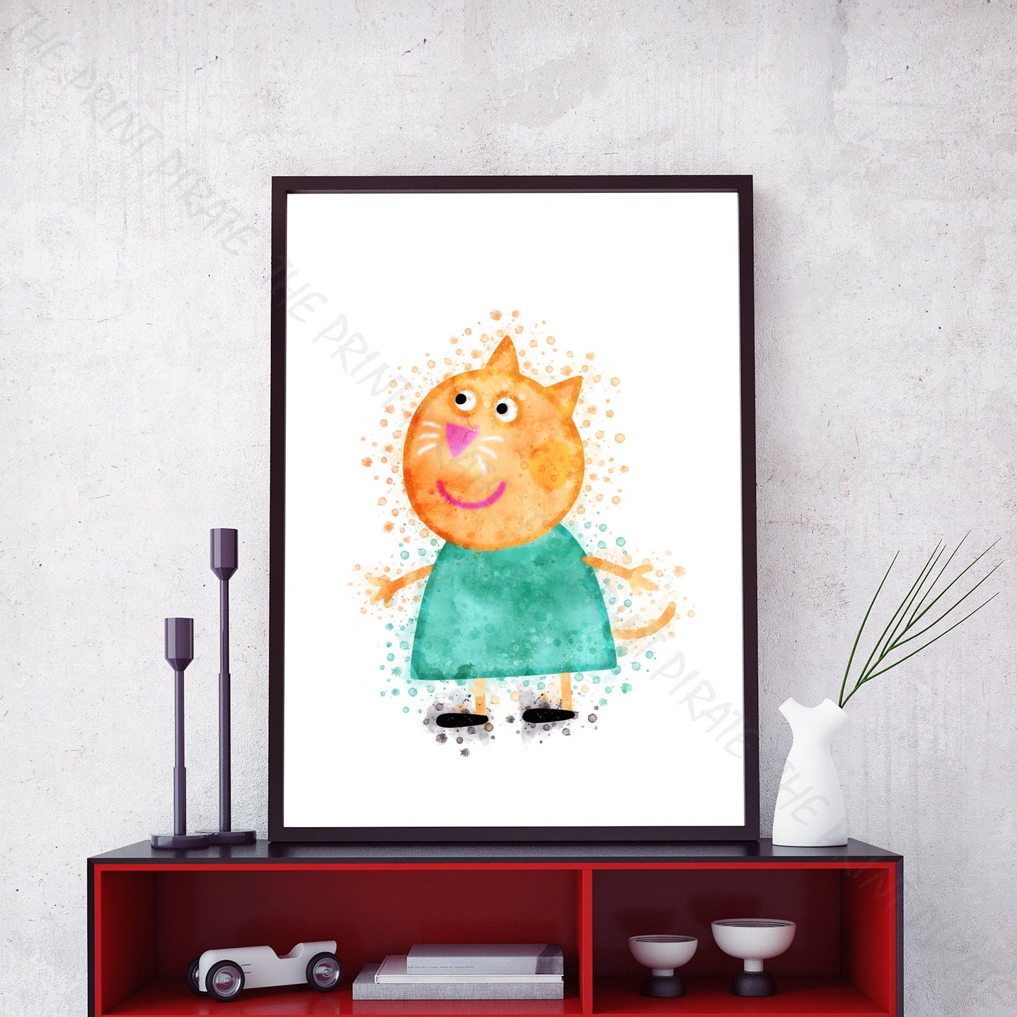 Peppa Pig 'CANDY CAT' Watercolour Splash Wall Art Print