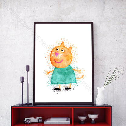 Peppa Pig 'CANDY CAT' Watercolour Splash Wall Art Print