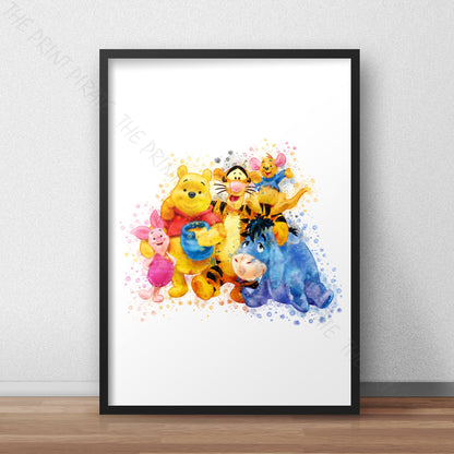 Disney 'WINNIE THE POOH GROUP' Winnie the Pooh Watercolour Splash Wall Art Print