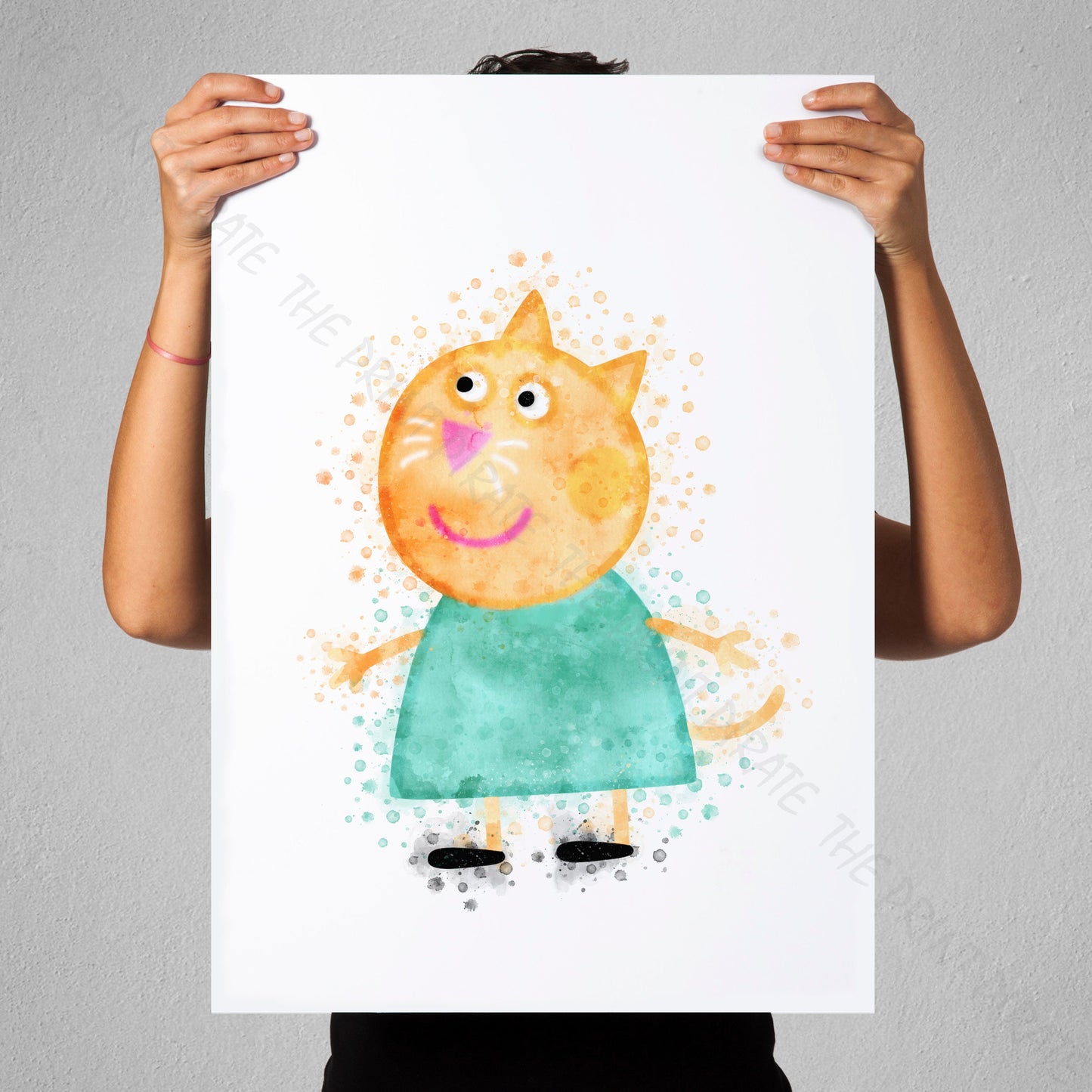 Peppa Pig 'CANDY CAT' Watercolour Splash Wall Art Print