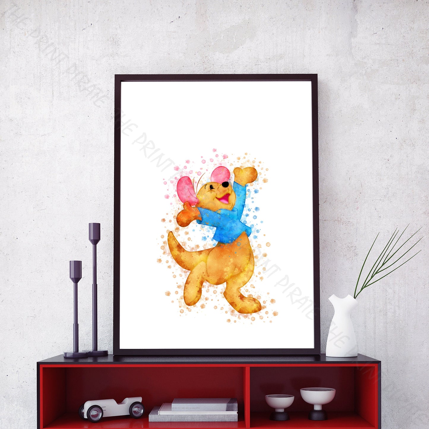 Disney 'ROO' Winnie the Pooh Watercolour Splash Wall Art Print