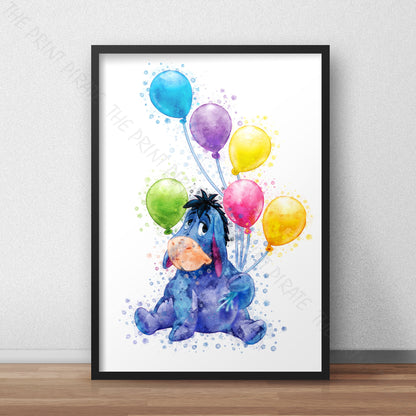 Disney 'EEYORE WITH BALLOONS' Winnie the Pooh Print Watercolour Splash Wall Art Print